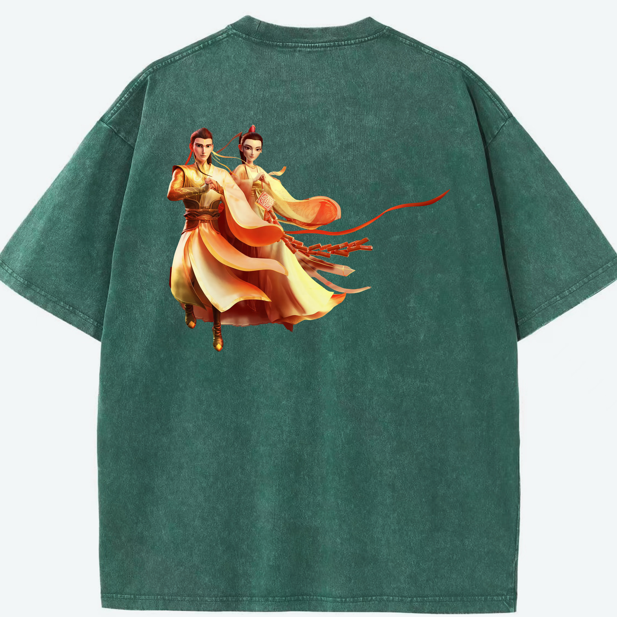（画像用） Ne Zha 2 ナタ 魔童の大暴れ 綿100% ヴィンテージ風 半袖Tシャツ（背面プリント）